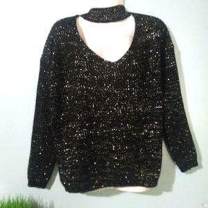 Boohoo black and metallic sweater with choker collar